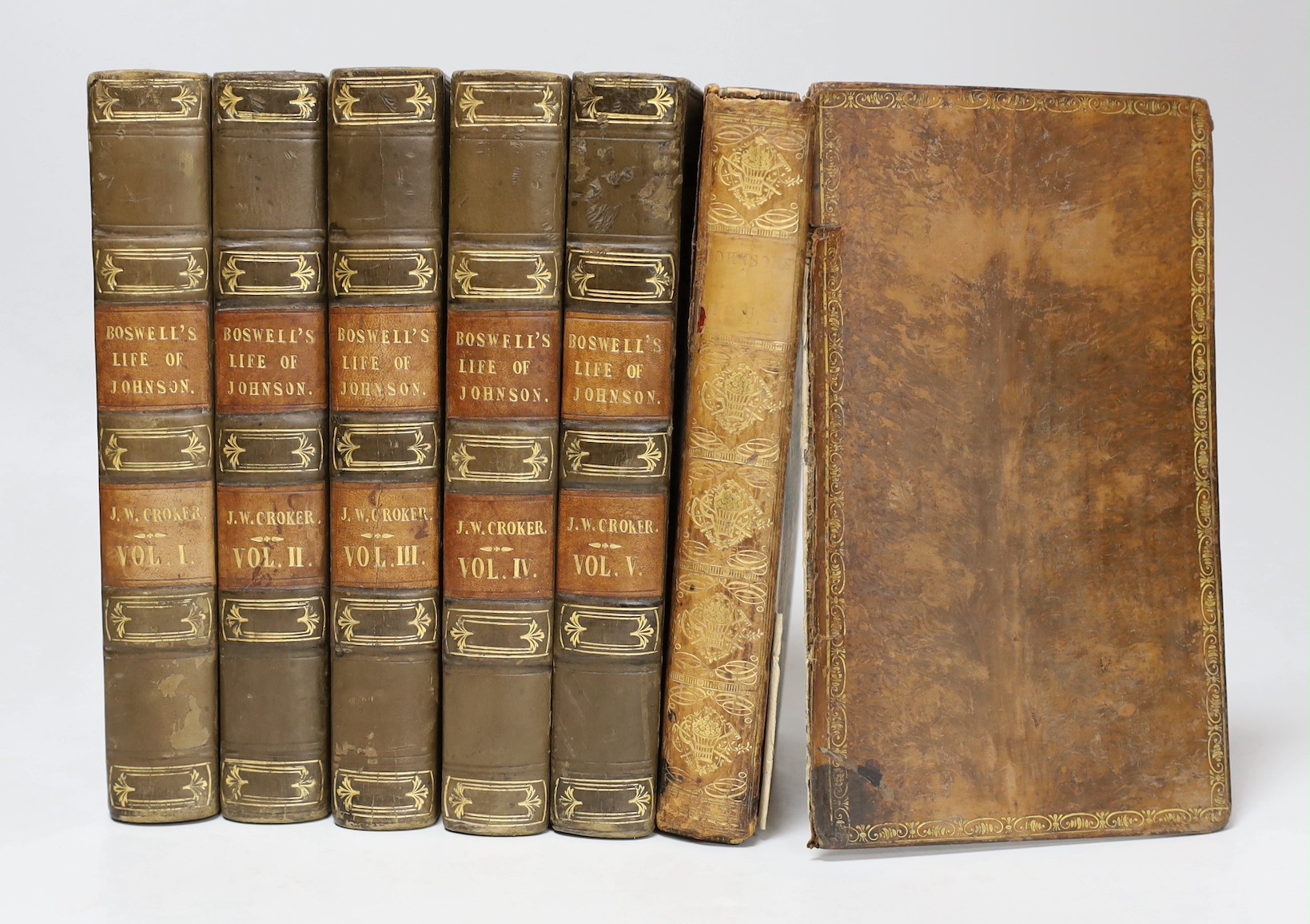 Boswell, James - Life of Johnson, with numerous additions and notes by John Wilson Croker, 5 vols, 8vo, calf, John Murray, 1831 and Johnson, Samuel - Journey to the Western Isles, 1st edition, 6 line errata at end, 8vo,